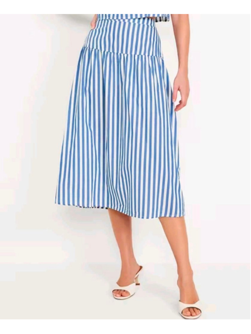 NEW Old Navy Women's Dropped-Waist Midi Skirt Chambray/Blue Stripe Plus Size XL